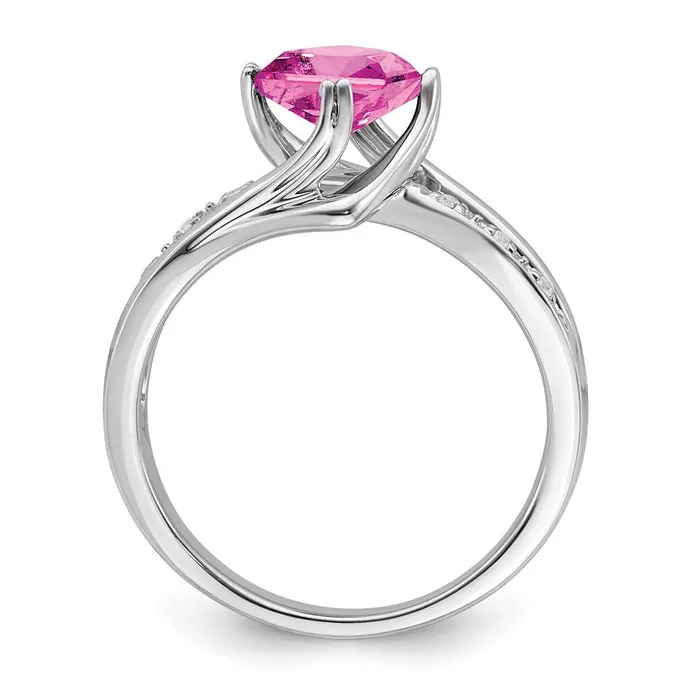 Rings 14k White Gold Created Pink Sapphire and Real Diamond Ring Goldia