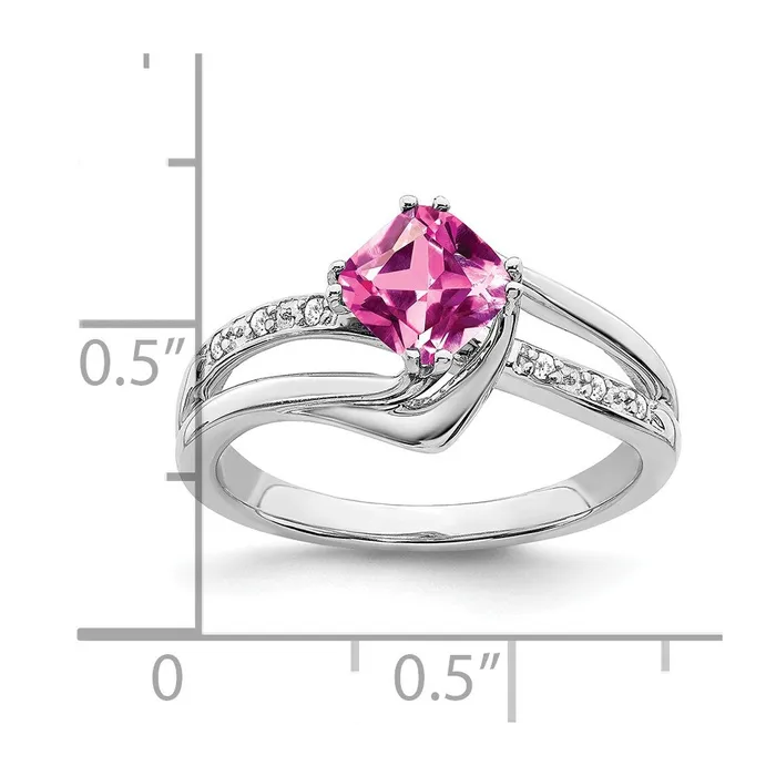 Rings 14k White Gold Created Pink Sapphire and Real Diamond Ring Goldia