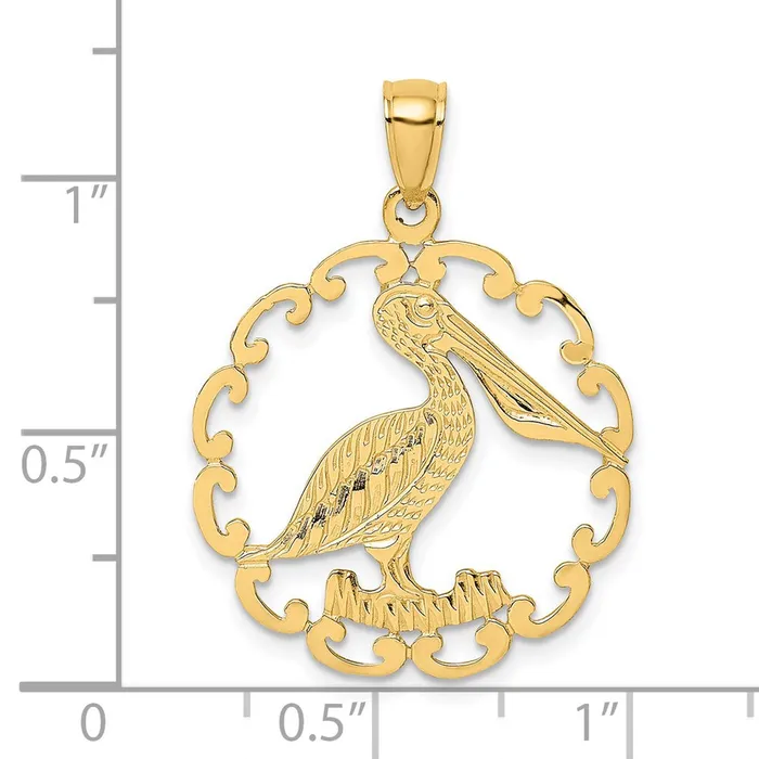 14K Pelican In Circle Charm TreasureFineJewelers Charm Necklaces
