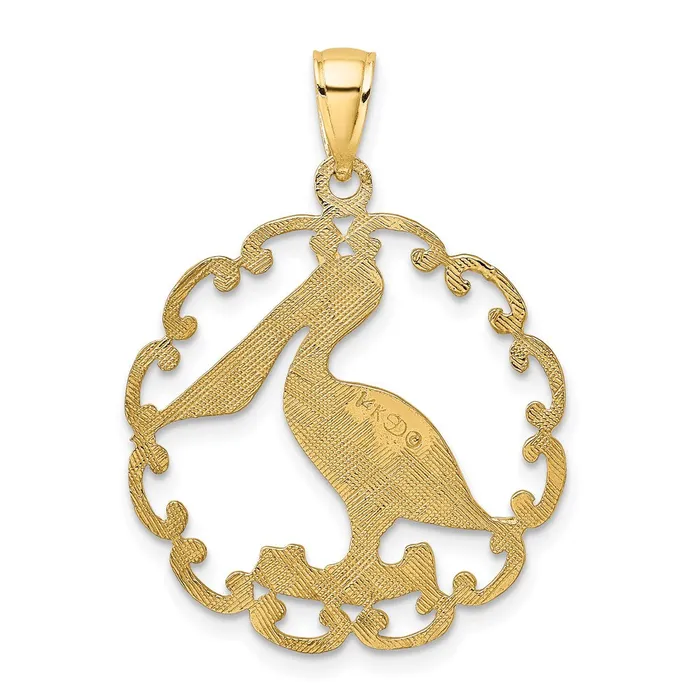 14K Pelican In Circle Charm TreasureFineJewelers Charm Necklaces