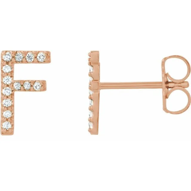 Earrings TreasureFineJewelers 14K Rose 05 CTW Diamond Single Initial F Earring Earrings TreasureFineJewelers 14K Rose 05 CTW Diamond Single Initial F Earring
