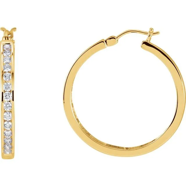Earrings TreasureFineJewelers 14K Yellow 1 CTW Diamond Hoop Earrings Earrings TreasureFineJewelers 14K Yellow 1 CTW Diamond Hoop Earrings