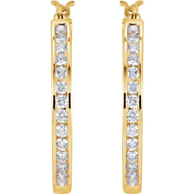 Earrings TreasureFineJewelers 14K Yellow 1 CTW Diamond Hoop Earrings
