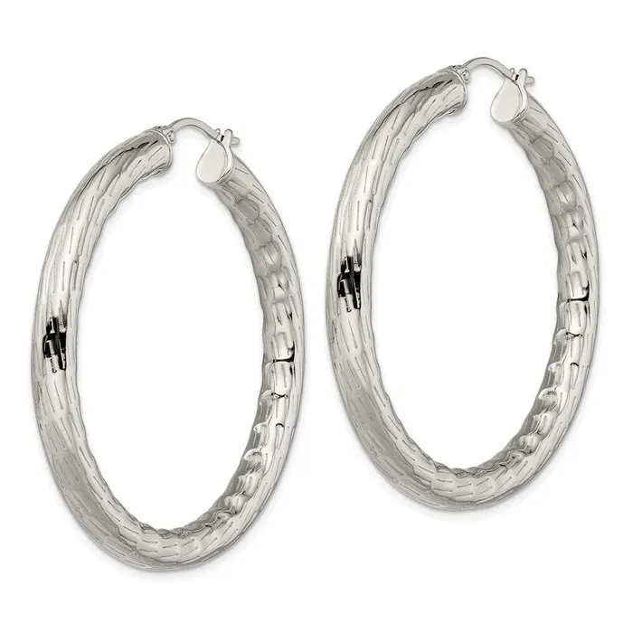 Earrings TreasureFineJewelers Stainless Steel Polished and Textured Hollow Hoop Earrings