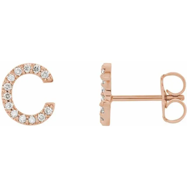 TreasureFineJewelers 14K Rose 06 CTW Diamond Single Initial C Earring Earrings TreasureFineJewelers 14K Rose 06 CTW Diamond Single Initial C Earring Earrings