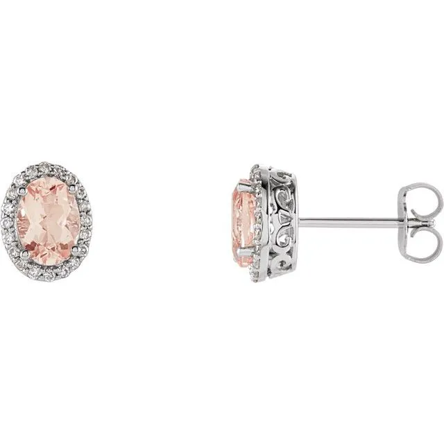 TreasureFineJewelers Earrings 14K White Gold Natural Pink Morganite 15 CTW Natural Diamond Earrings TreasureFineJewelers Earrings 14K White Gold Natural Pink Morganite 15 CTW Natural Diamond Earrings