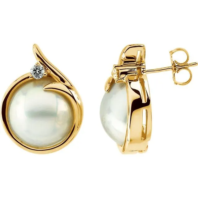 TreasureFineJewelers Earrings 14K Yellow Gold Mab Pearl 18 CTW Natural Diamond Earrings TreasureFineJewelers Earrings 14K Yellow Gold Mab Pearl 18 CTW Natural Diamond Earrings