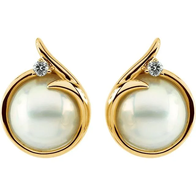 TreasureFineJewelers Earrings 14K Yellow Gold Mab Pearl 18 CTW Natural Diamond Earrings