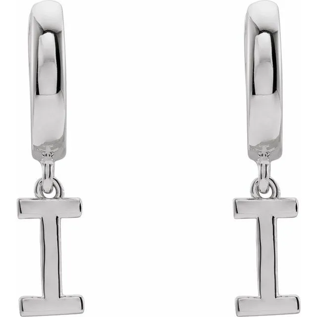 TreasureFineJewelers Earrings Sterling Silver Initial I Hinged Huggie Earring