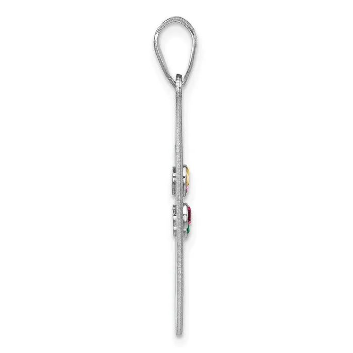 TreasureFineJewelers Necklaces Sterling SilverRhodiumplated 4 Birthstone with SS Bezel Family Pendant