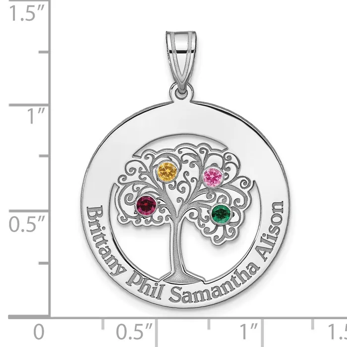 TreasureFineJewelers Necklaces Sterling SilverRhodiumplated 4 Birthstone with SS Bezel Family Pendant