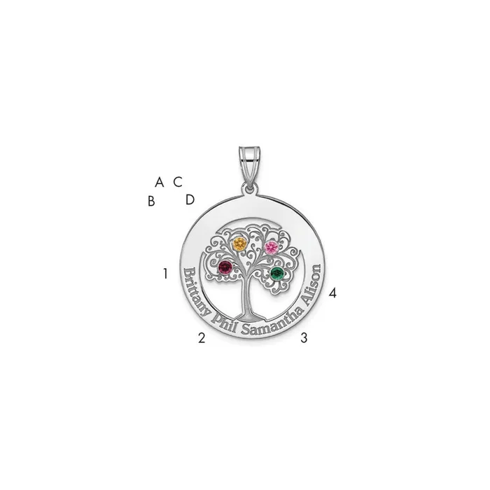 TreasureFineJewelers Necklaces Sterling SilverRhodiumplated 4 Birthstone with SS Bezel Family Pendant