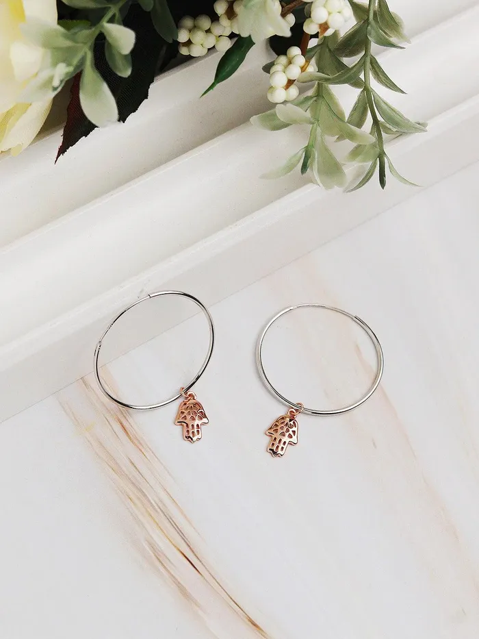 Earrings Curio Cottage 925 Silver Plated In Rose Gold Hamsa Hoops Earrings