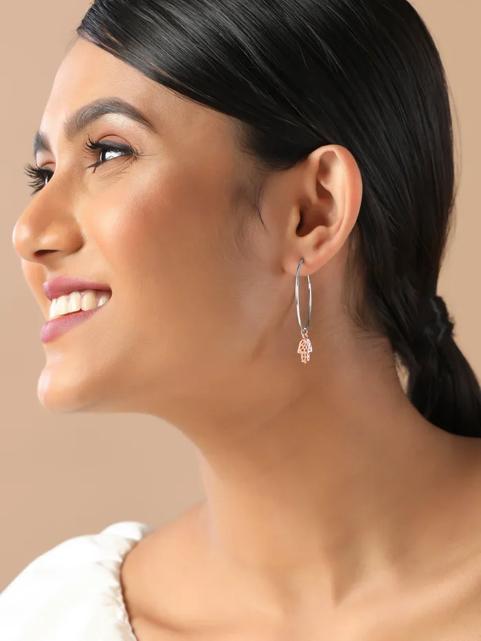 Earrings Curio Cottage 925 Silver Plated In Rose Gold Hamsa Hoops Earrings