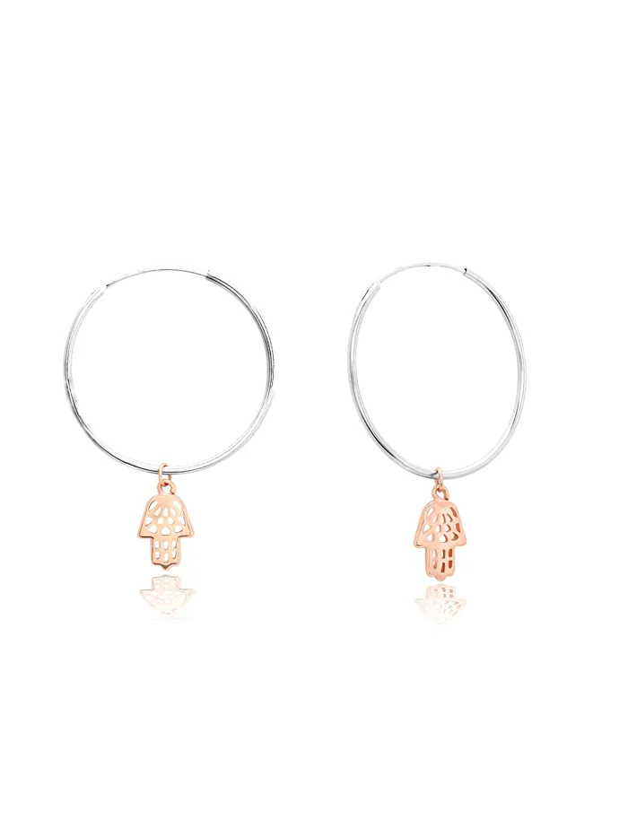 Earrings Curio Cottage 925 Silver Plated In Rose Gold Hamsa Hoops Earrings