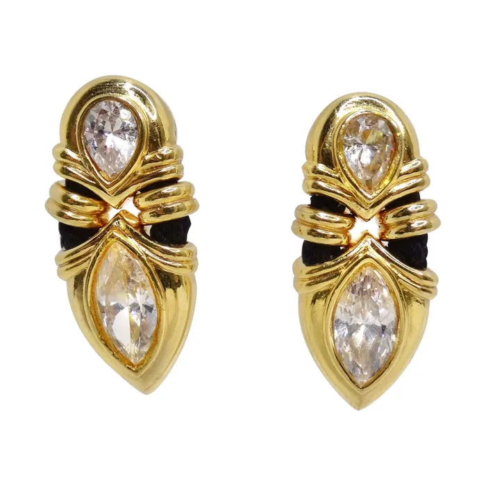 18K Gold Plated Rhinestone 1970s Clip On Earrings Vintage by Misty Earrings