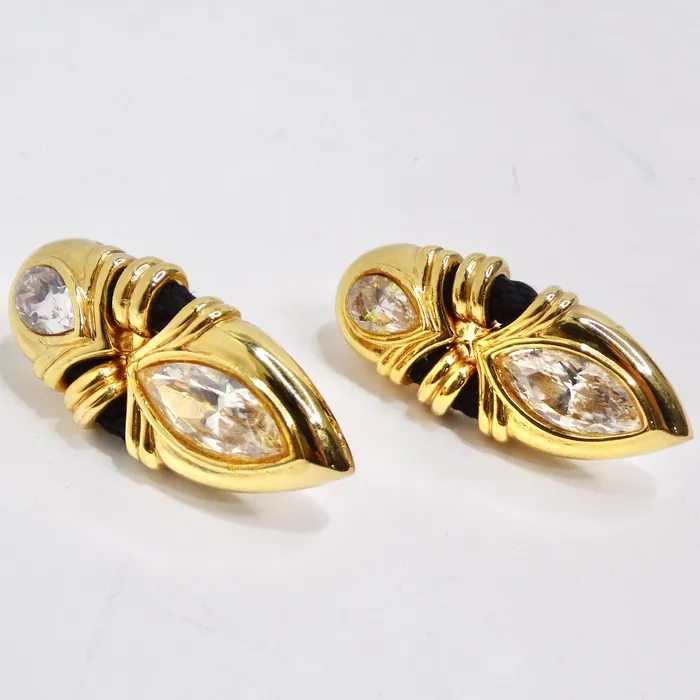 18K Gold Plated Rhinestone 1970s Clip On Earrings Vintage by Misty Earrings