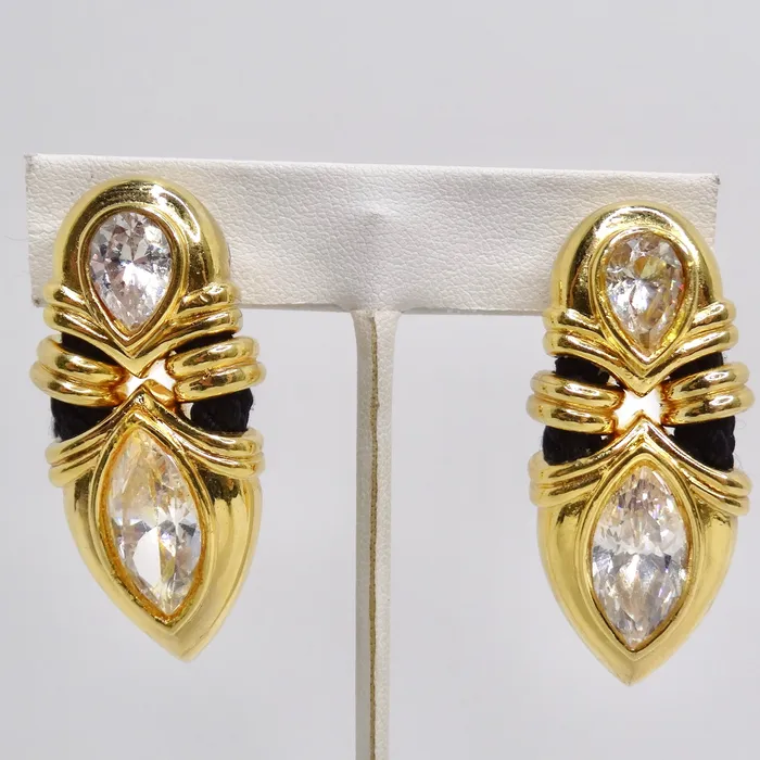 18K Gold Plated Rhinestone 1970s Clip On Earrings Vintage by Misty Earrings