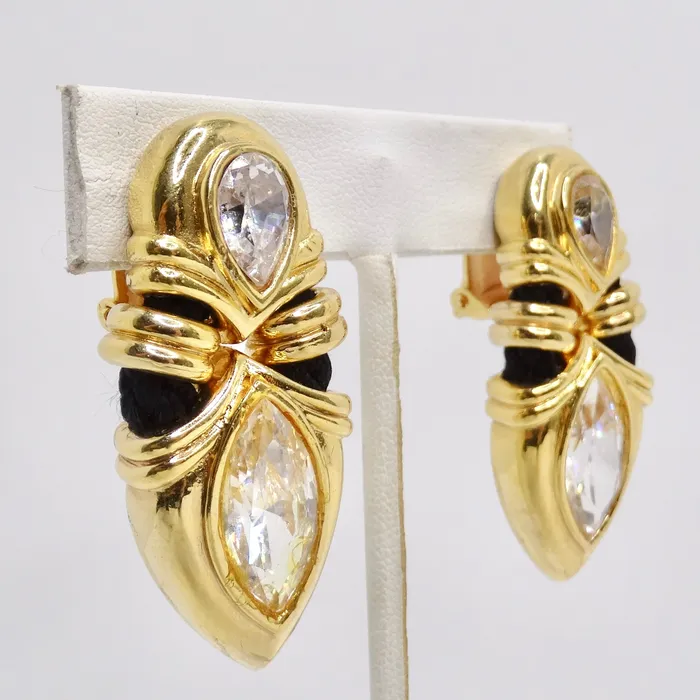 18K Gold Plated Rhinestone 1970s Clip On Earrings Vintage by Misty Earrings