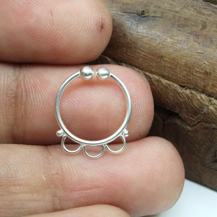 Karizma Jewels Rings Indian Real Sterling Silver No Piercing needed Septum Indian Nose Ring 20g