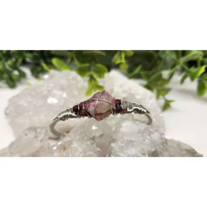 Bliss Crystals Bracelets Pink Tourmaline Gemstone Wire Wrapped Bangle Cuff Bracelet LV4379
