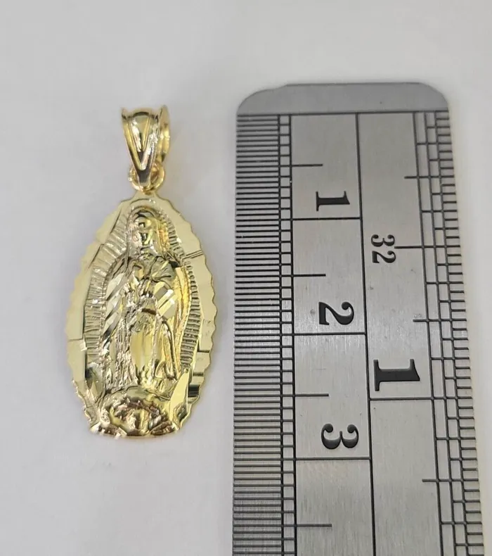 Gold and Diamond Charm Necklaces Real 10K Virgin Mary Pendent Charm 10kt Yellow Gold 1 Oval Holy Mother
