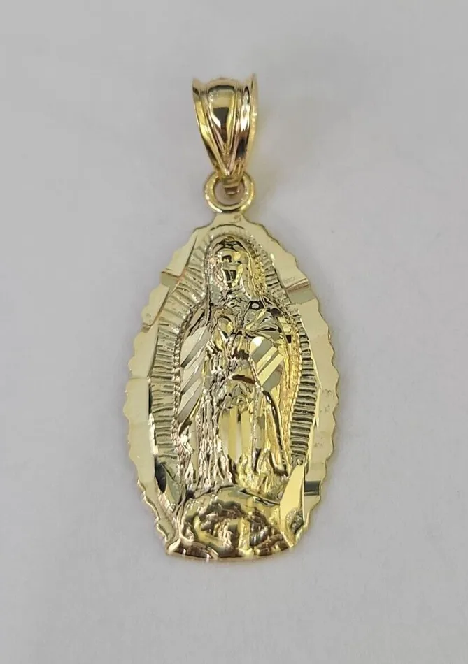 Gold and Diamond Charm Necklaces Real 10K Virgin Mary Pendent Charm 10kt Yellow Gold 1 Oval Holy Mother