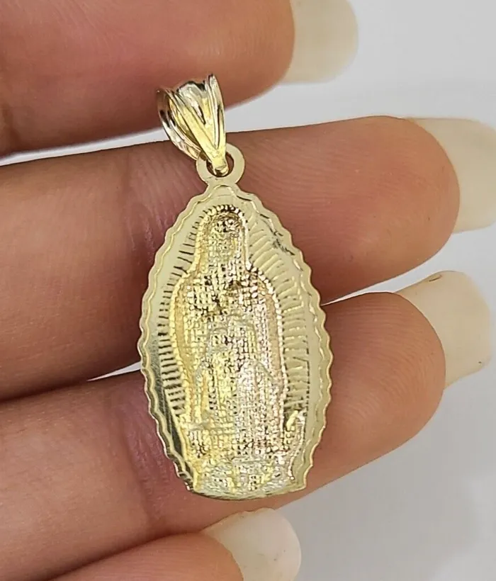 Gold and Diamond Charm Necklaces Real 10K Virgin Mary Pendent Charm 10kt Yellow Gold 1 Oval Holy Mother