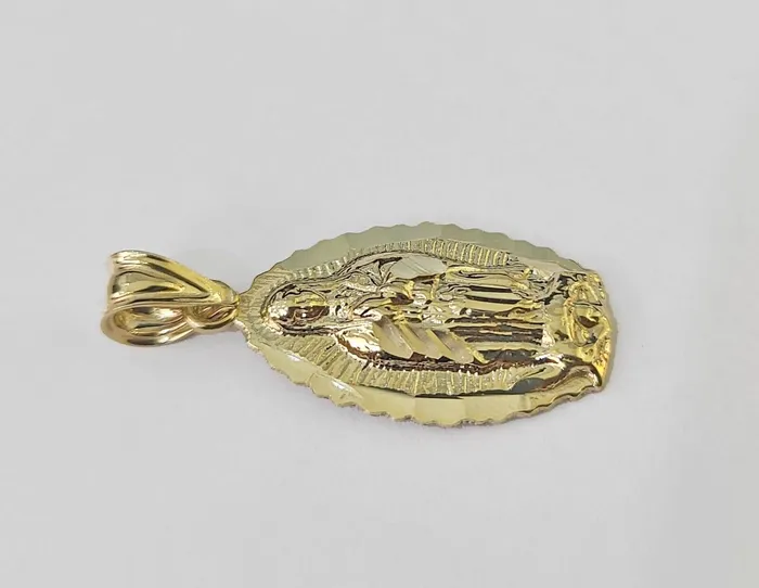 Gold and Diamond Charm Necklaces Real 10K Virgin Mary Pendent Charm 10kt Yellow Gold 1 Oval Holy Mother