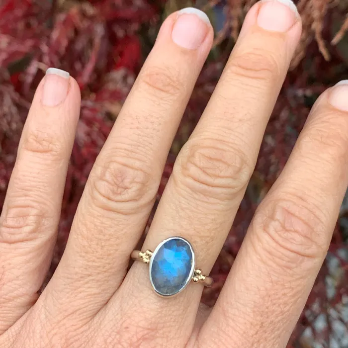 Emily Amey Jewelry Rings Labradorite ring in sterling silver with gold beads