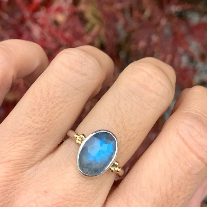 Emily Amey Jewelry Rings Labradorite ring in sterling silver with gold beads