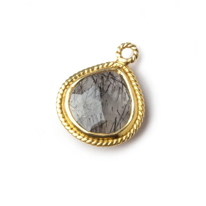 Beadsofcambaycom 15x15mm Vermeil Rope Bezel Tourmalinated Quartz heart Pendant 1 piece Necklaces