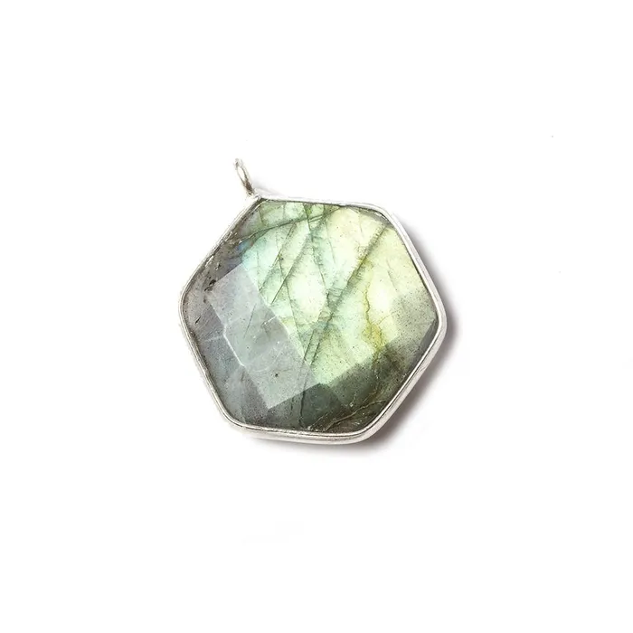 Beadsofcambaycom Necklaces 19x19mm Sterling Silver bezel Labradorite Faceted Hexagon Pendant 1 focal bead Beadsofcambaycom Necklaces 19x19mm Sterling Silver bezel Labradorite Faceted Hexagon Pendant 1 focal bead