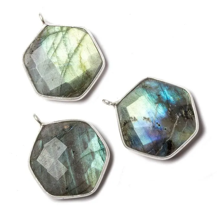 Beadsofcambaycom Necklaces 19x19mm Sterling Silver bezel Labradorite Faceted Hexagon Pendant 1 focal bead