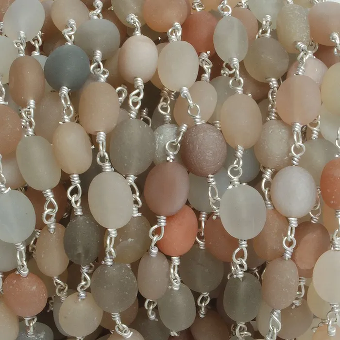 Beadsofcambaycom Necklaces 7x68x7mm Matte MultiColor Moonstone nugget Silver plated Chain by the foot with approximately 23 pcs Beadsofcambaycom Necklaces 7x68x7mm Matte MultiColor Moonstone nugget Silver plated Chain by the foot with approximately 23 pcs