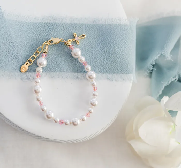 14K GoldPlated Pearl Pink Cross Bracelet for Baptism or First Communion Cherished Moments Bracelets