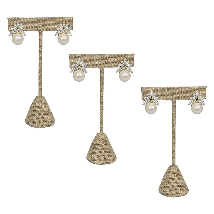 3 Pack of 6 34 Burlap TShape Earring Display Stands JPIDisplay Earrings