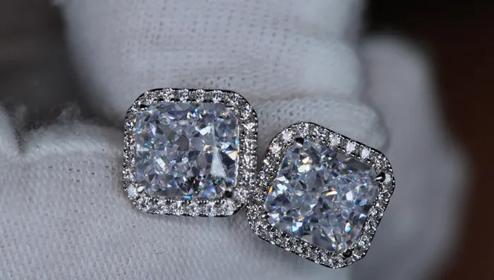 40ct Diamond Ear Studs Radiant Cut Diamond Ear Studs Crushed Diamond Ear Studs Lab Diamonds London Earrings