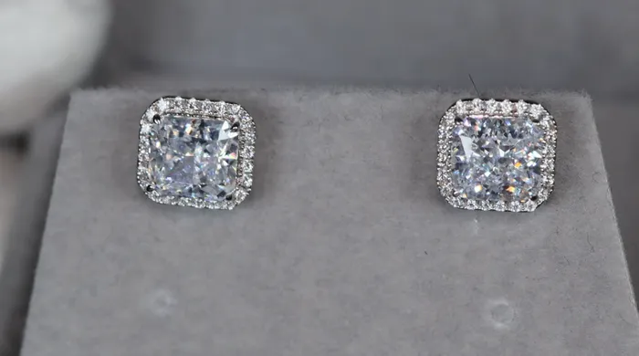 40ct Diamond Ear Studs Radiant Cut Diamond Ear Studs Crushed Diamond Ear Studs Lab Diamonds London Earrings