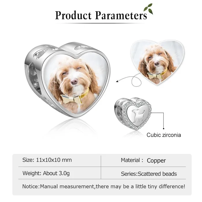 Bracelets Personalized Dog Charms Heart Beads with DIY Customized Photo Clear CZ Fit Bracelet Jewelry Personalized Jewel