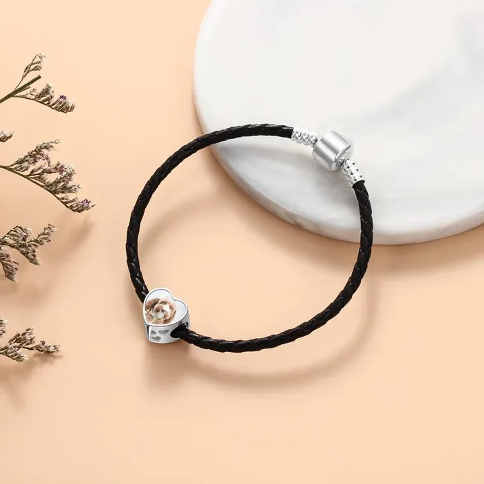 Bracelets Personalized Dog Charms Heart Beads with DIY Customized Photo Clear CZ Fit Bracelet Jewelry Personalized Jewel