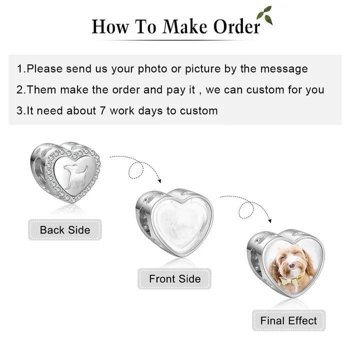 Bracelets Personalized Dog Charms Heart Beads with DIY Customized Photo Clear CZ Fit Bracelet Jewelry Personalized Jewel
