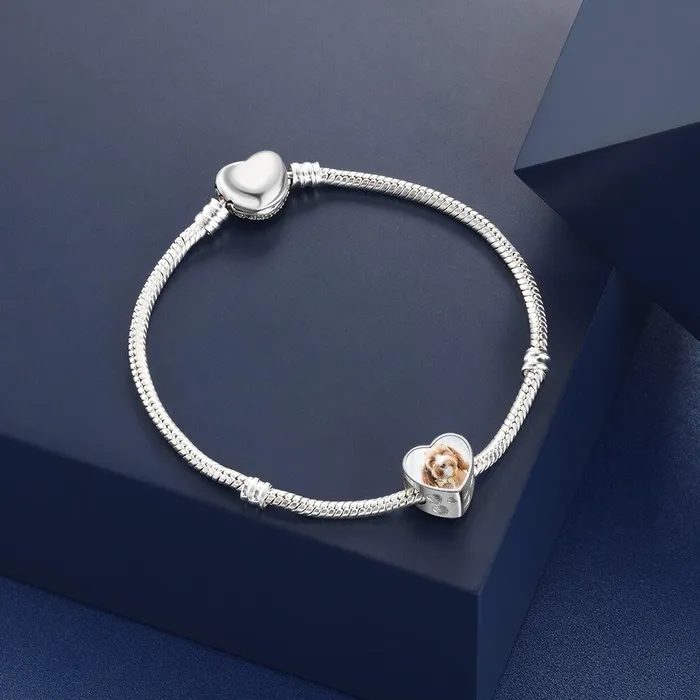 Bracelets Personalized Dog Charms Heart Beads with DIY Customized Photo Clear CZ Fit Bracelet Jewelry Personalized Jewel