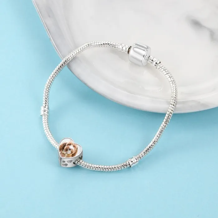 Bracelets Personalized Dog Charms Heart Beads with DIY Customized Photo Clear CZ Fit Bracelet Jewelry Personalized Jewel