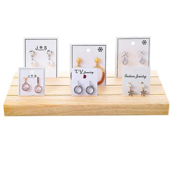 Earrings 3 Row Natural Wood Earring Card Display Tray JPIDisplay