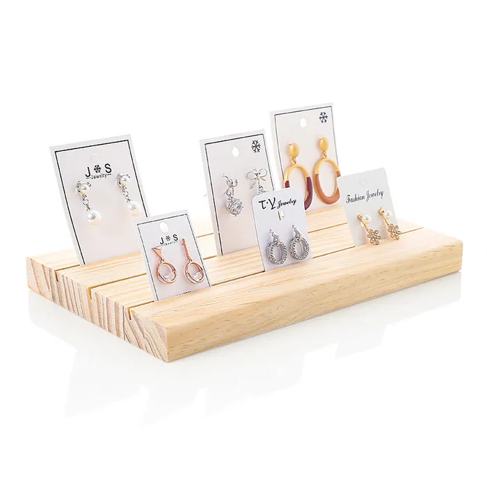 Earrings 3 Row Natural Wood Earring Card Display Tray JPIDisplay Earrings 3 Row Natural Wood Earring Card Display Tray JPIDisplay