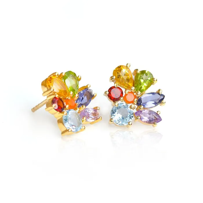 Earrings Chakra Stone Solid 925 Silver Gold Plated Stud Earrings Jewelry YoTreasure Earrings Chakra Stone Solid 925 Silver Gold Plated Stud Earrings Jewelry YoTreasure