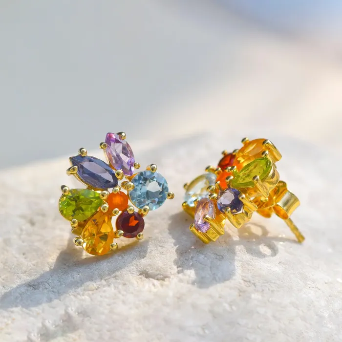 Earrings Chakra Stone Solid 925 Silver Gold Plated Stud Earrings Jewelry YoTreasure