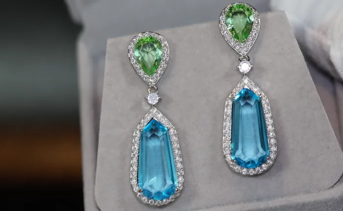 Earrings Lab Diamonds London AQUAMARINE BLUE EARRINGS GREEN DIAMOND EARRINGS