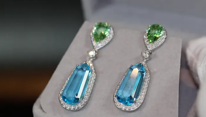 Earrings Lab Diamonds London AQUAMARINE BLUE EARRINGS GREEN DIAMOND EARRINGS